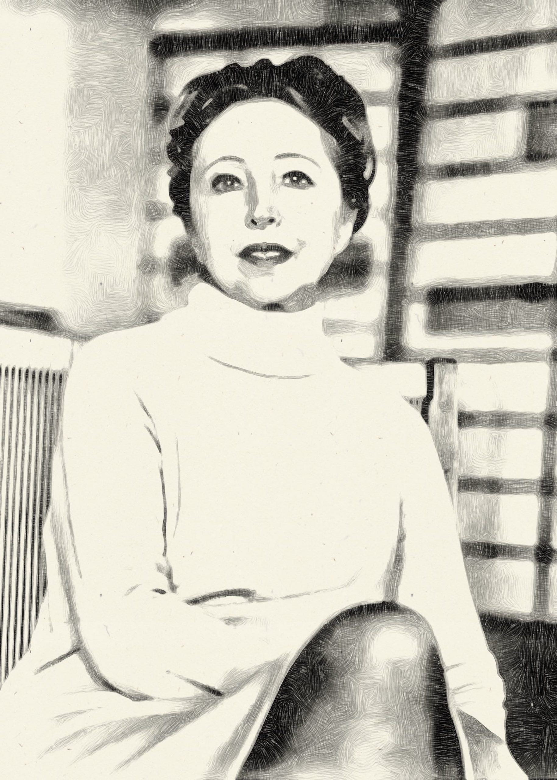 Portrait Anaïs Nin pour le coussin porte-livre samoussin Aricomagic décoration fertile made in France