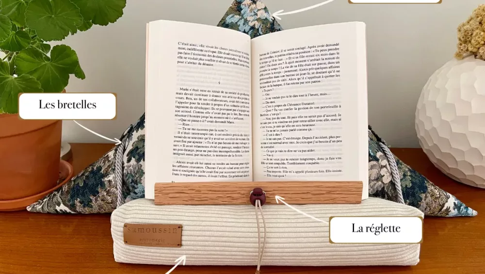 Bien installer le samoussin support pour lire aricomagic pour une lecture confort deuxième génération avec bretelles