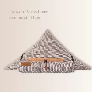 Coussin de lecture porte-livre samoussin Hugo Made in France marque Aricomagic décoration fertile