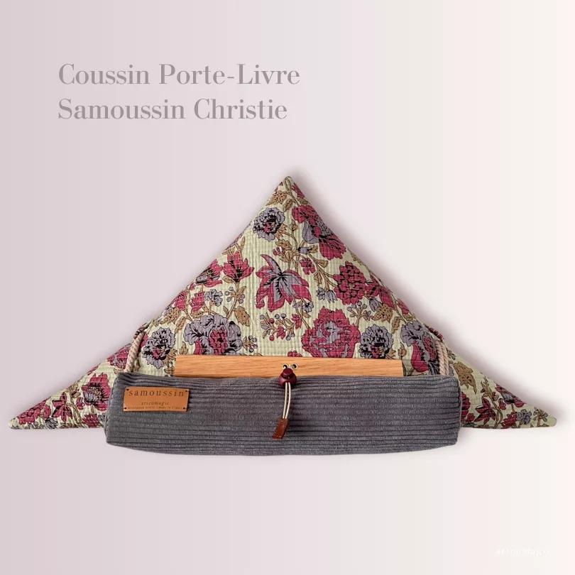 Coussin pour lecture samoussin Christie tissu indien matelassé aux motifs floraux imprimés selon la technique traditionnelle du bloc print support de livre - Aricomagic