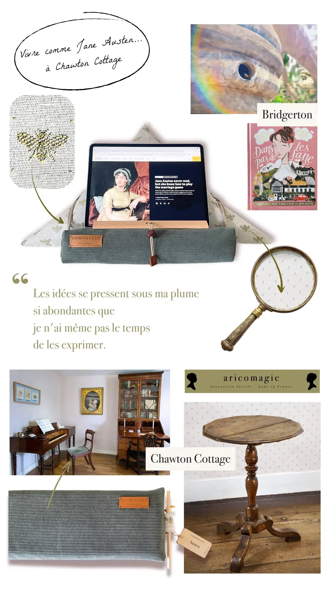 Vivre comme Jane Austen- planche d'inspiration samoussin et Coudoussin Austen de bridgerton à Chawton Cottage - Aricomagic