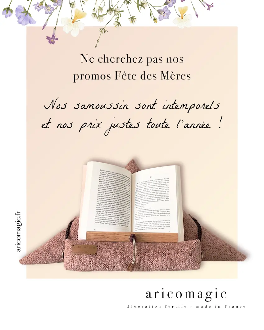 Promo coussin de lecture samoussin porte livre fabriqué en France par Aricomagic